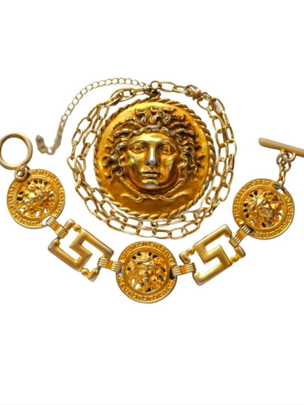 Vintage LARGE Medusa Alva Museum Pendant & Greek Key Medusa Bracelet